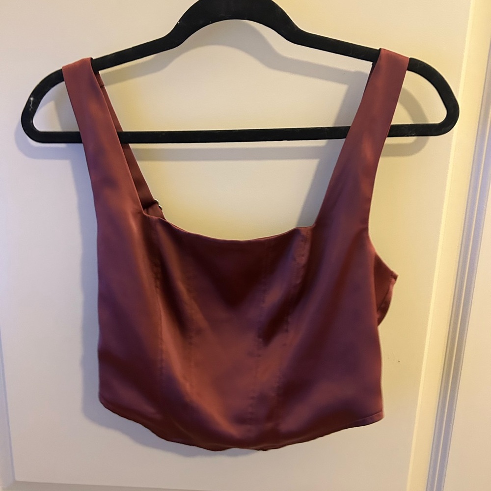 Target Satin Square-Neck Crop Cami in Burgundy